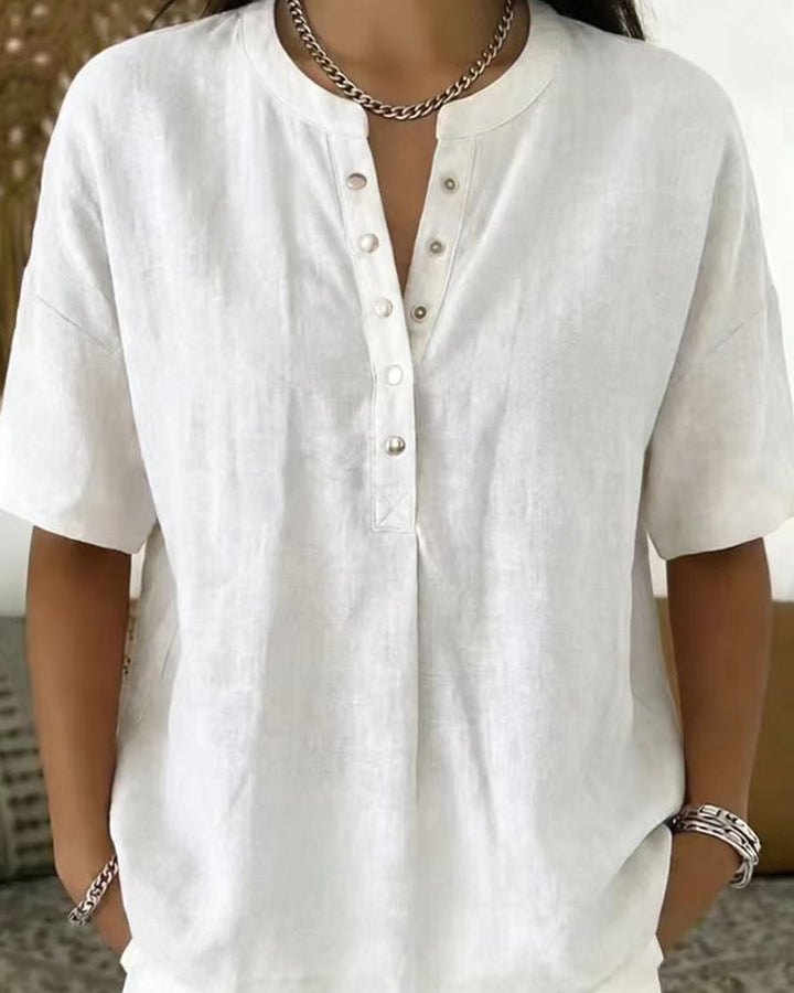 Erin - Casual Cotton Button Blouse