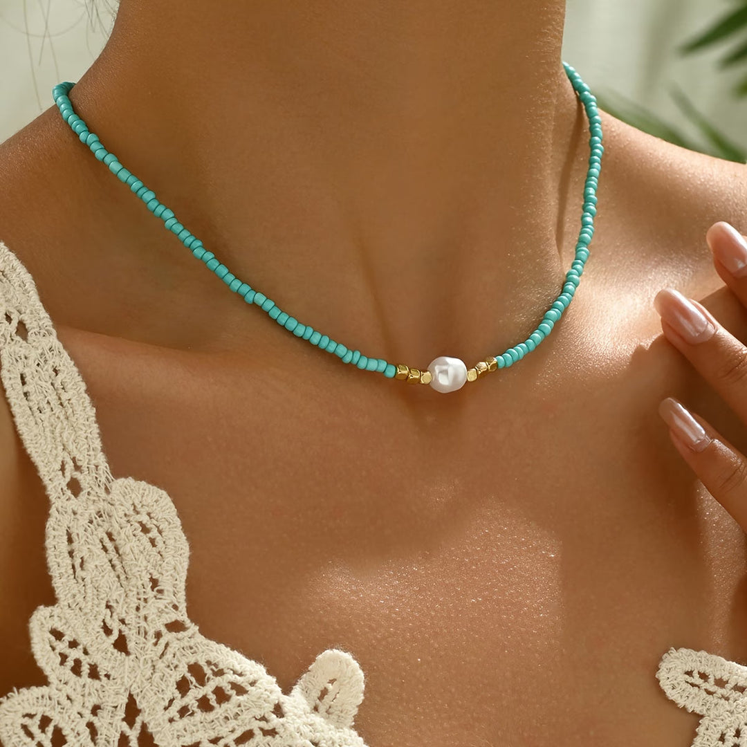 Millie Minimal Turquoise and Pearl Necklace
