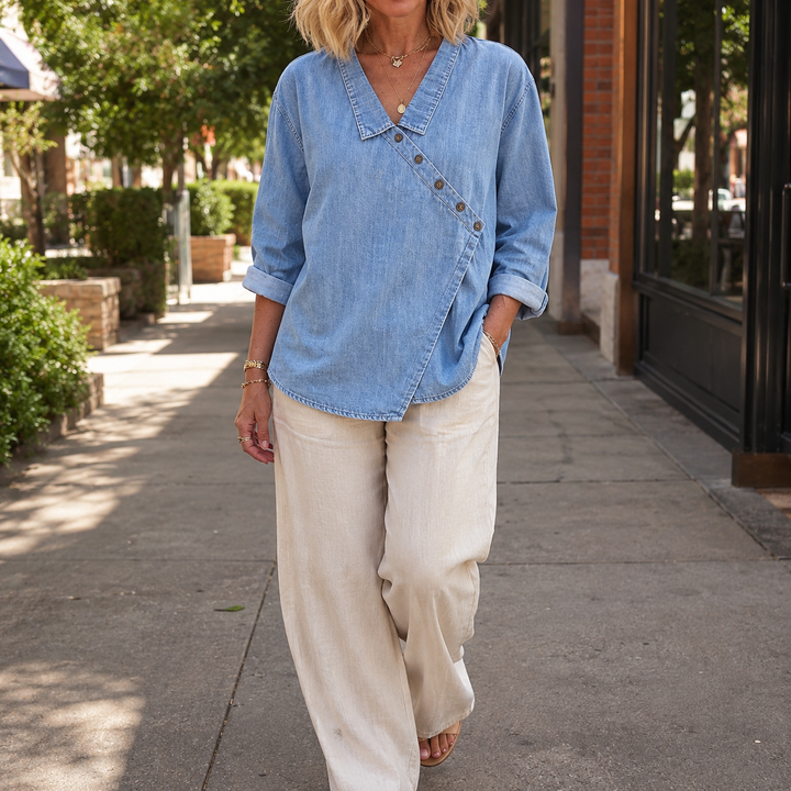 Marise Asymmetric Denim Blouse
