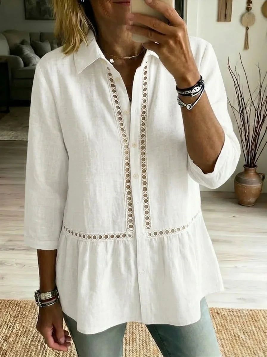 Marta – Linen Cotton Openwork Blouse