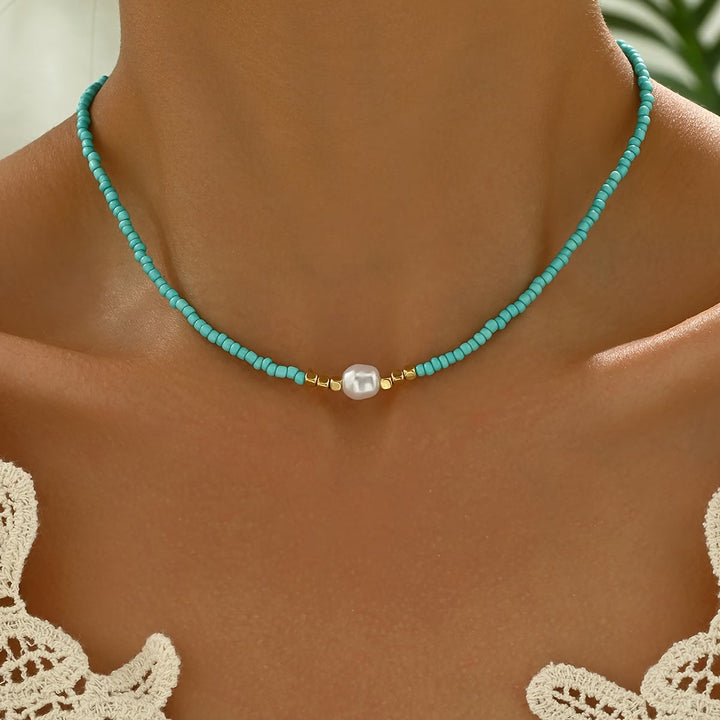 Millie Minimal Turquoise and Pearl Necklace