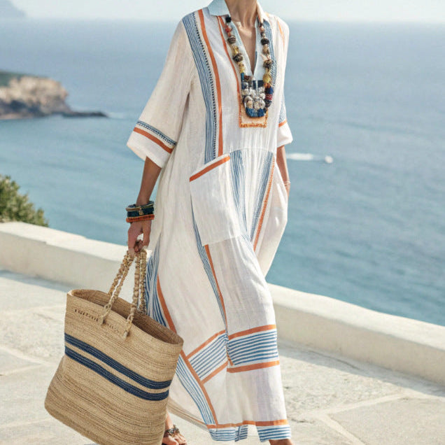 Solange Caftan Dress – Blue & Amber