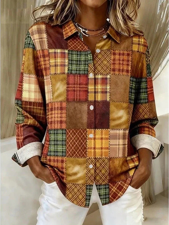 Merritt Vintage Patchwork Button Front Blouse – Light Brown