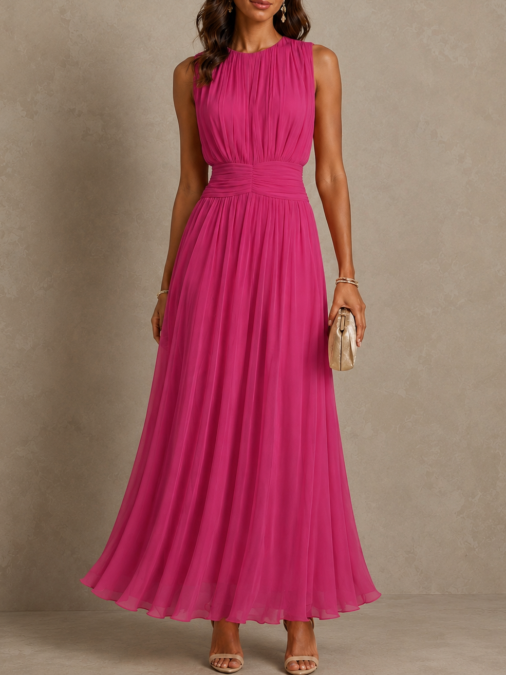 Iselle | Roxanne Ruched Waist Sleeveless Maxi Dress