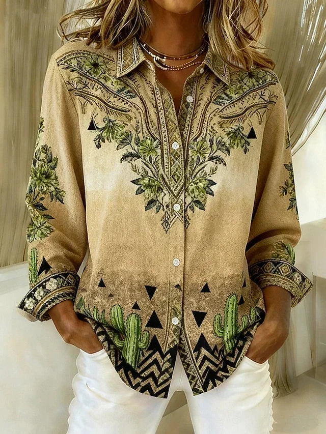 Tucson Vintage Western Floral Button Blouse – Green