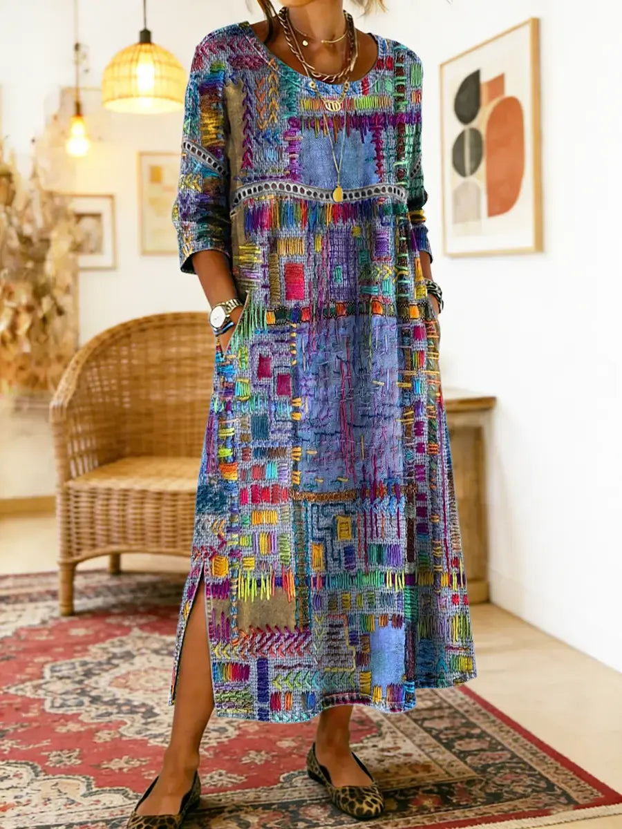 Manuela Boho Patchwork Midi Dress