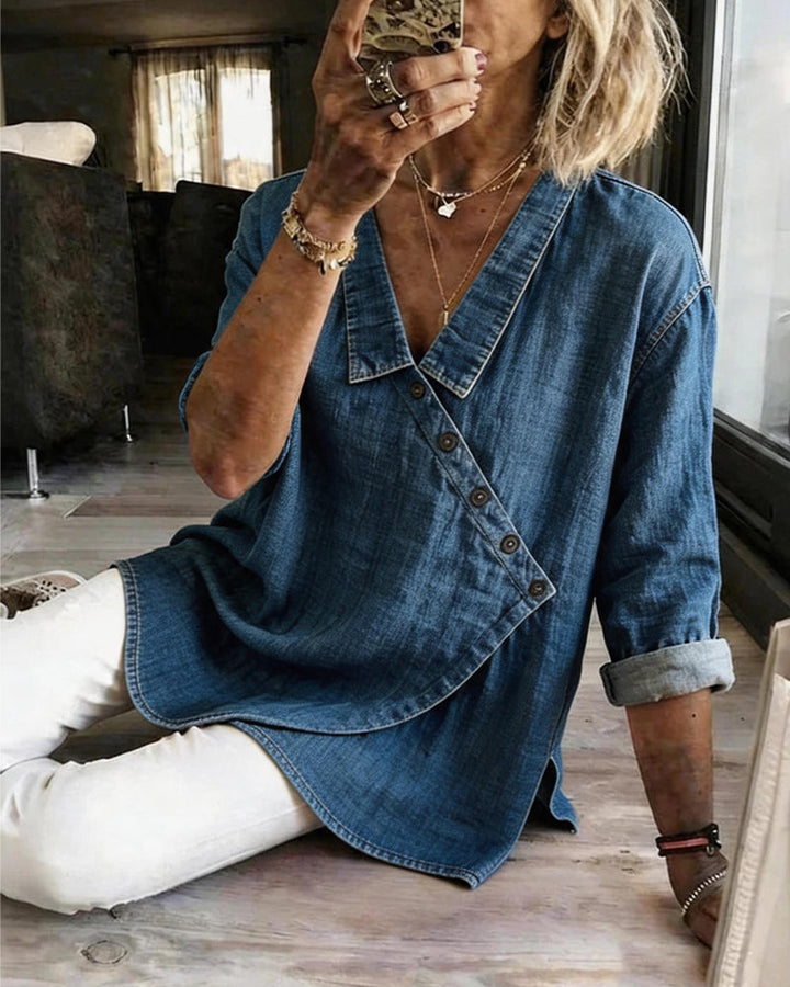 Marise Asymmetric Denim Blouse