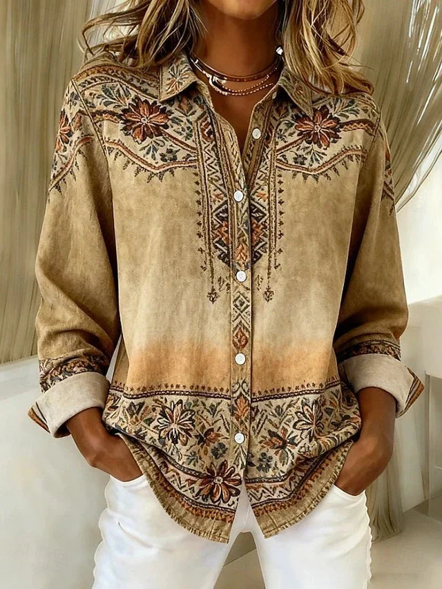 Rexanna Vintage Floral Button Front Blouse – Khaki