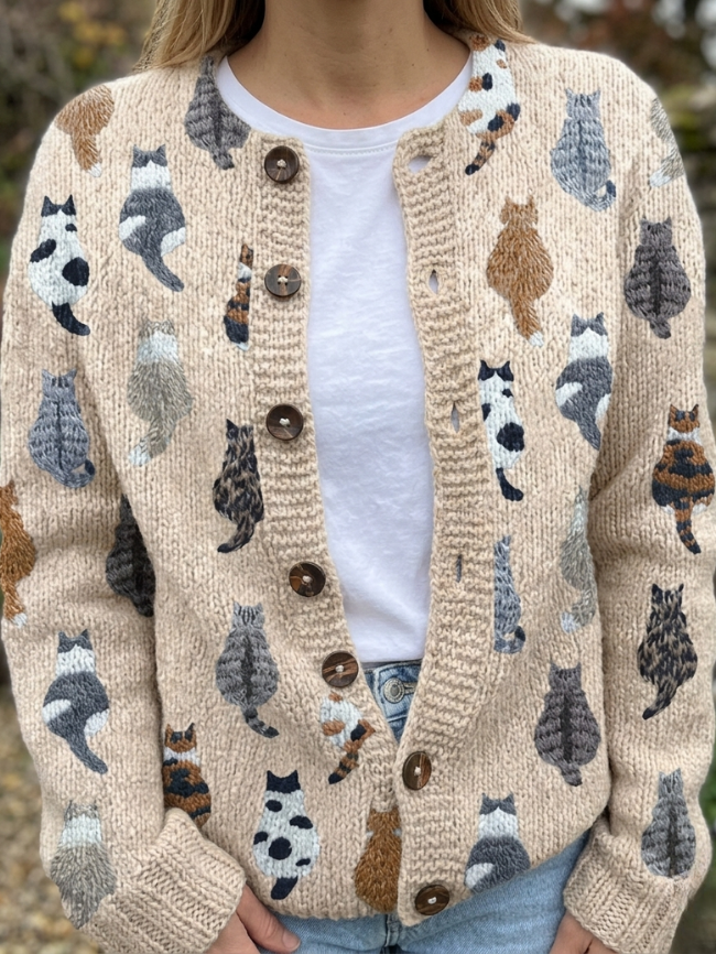 Mabel | Cat Print Knit Cardigan