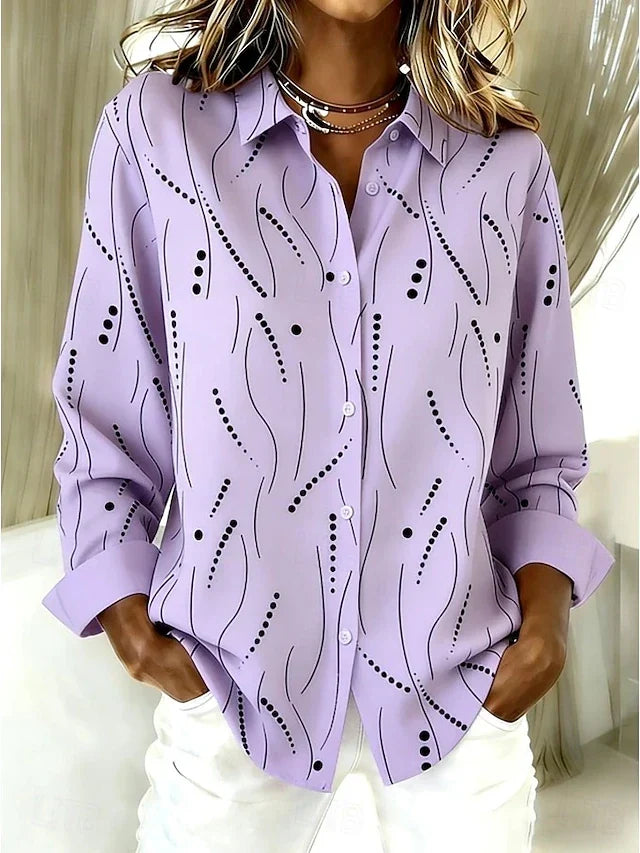 Dawnsley Casual Abstract Print Button Blouse – Purple