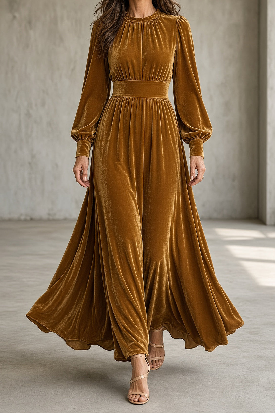 Elena Velvet Maxi Dress – Yellow