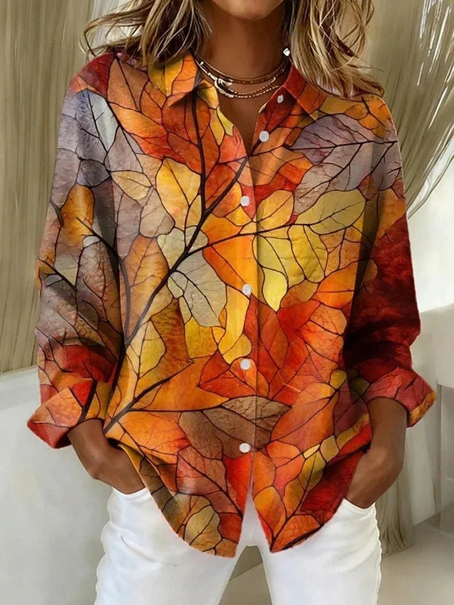 Melrose Vintage Botanical Print Button Blouse – Autumn Leaf