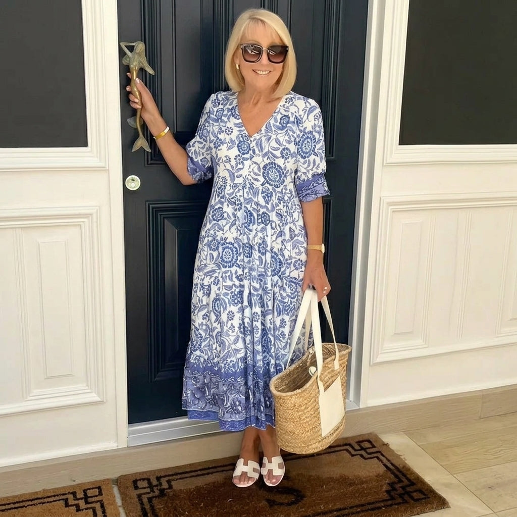 Ellie Graceful V-Neck Floral Dress