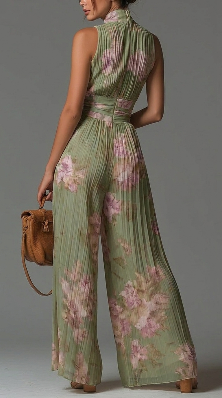 Arabella Pleated Floral Chiffon Jumpsuit