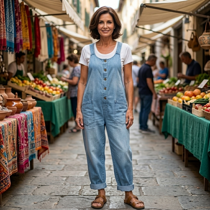 Erin - Vintage Washed Cotton Denim Overalls