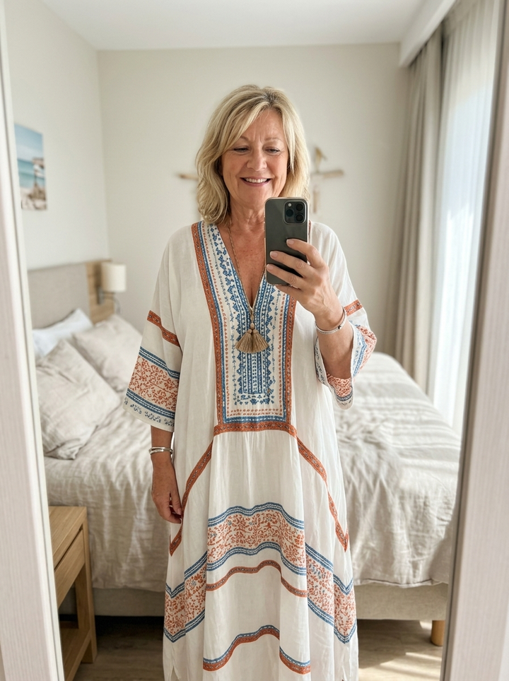 Solange Caftan Dress – Blue & Amber