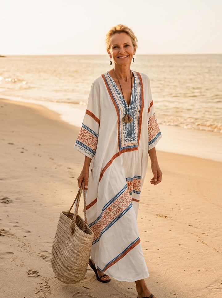 Solange Caftan Dress – Blue & Amber