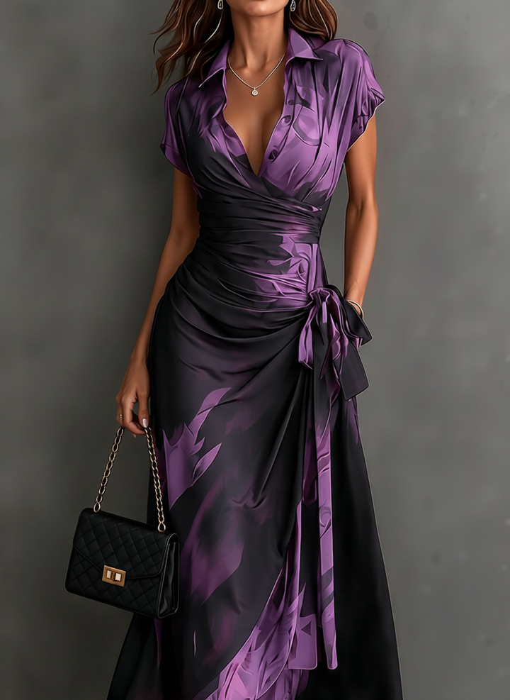 Annika Midi Wrap Dress in Purple Watercolor Print