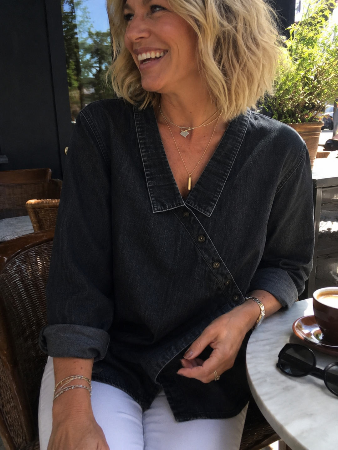 Marise Asymmetric Denim Blouse