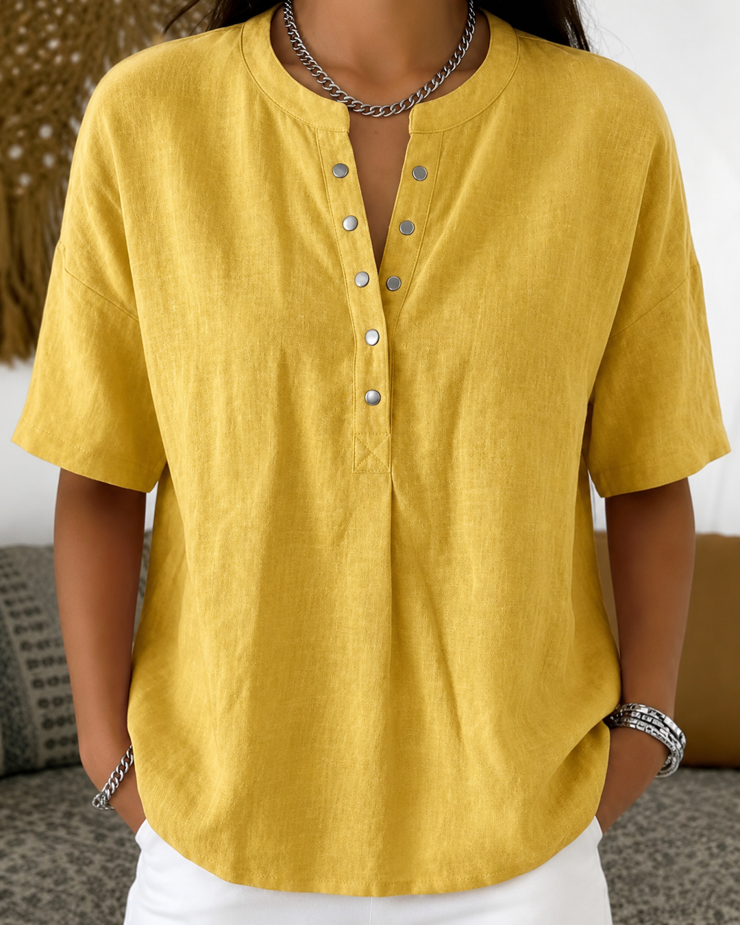 Erin - Casual Cotton Button Blouse