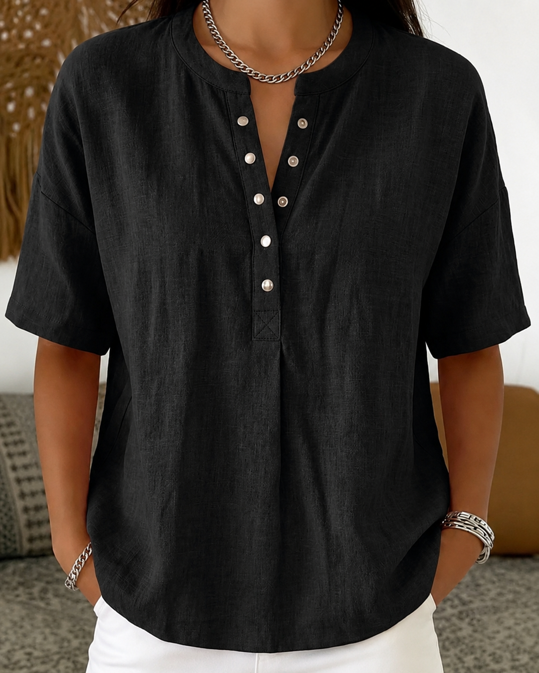Erin - Casual Cotton Button Blouse