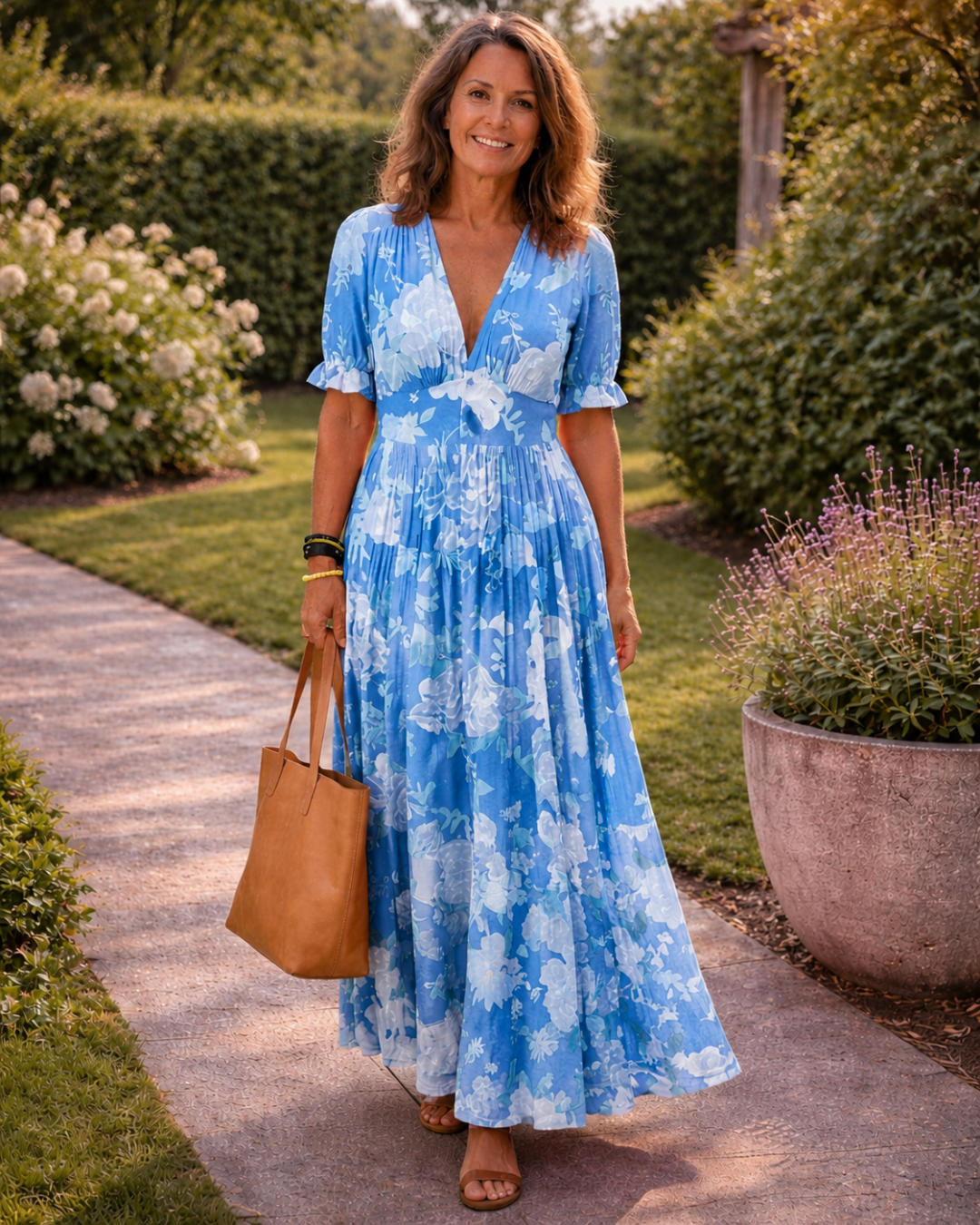 Ione Short Sleeve V Neck Floral Midi Dress