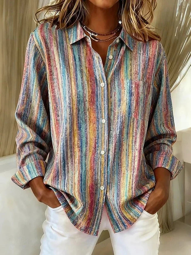Harlowe Vintage Multicolor Striped Button Blouse – Multicolor