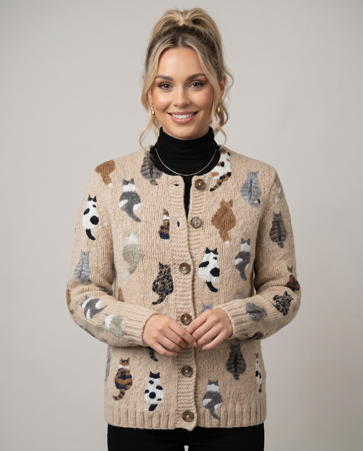 Tabby – Cat Print Knit Cardigan