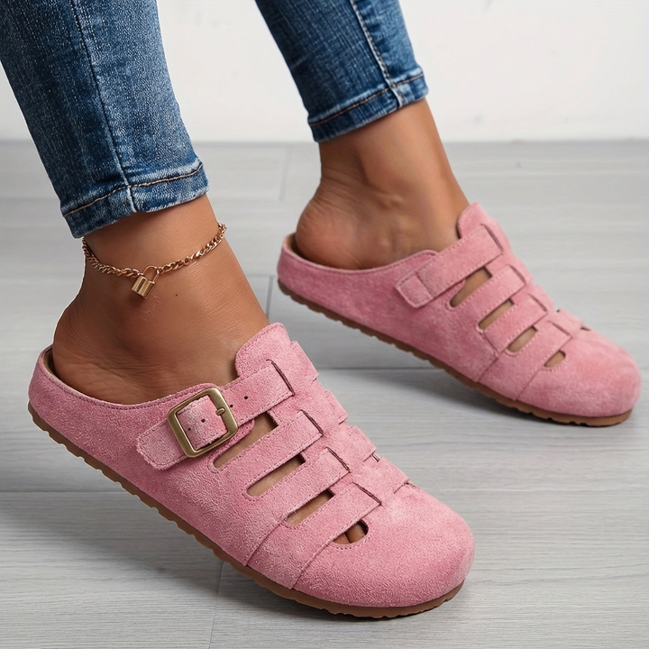 Clara Comfortable Buckle Mule Sandals - Pink