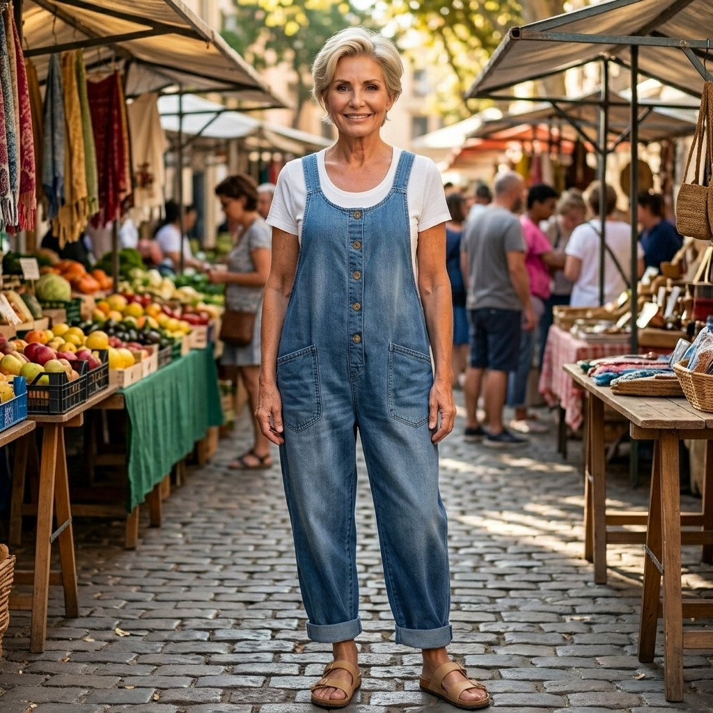 Erin - Vintage Washed Cotton Denim Overalls