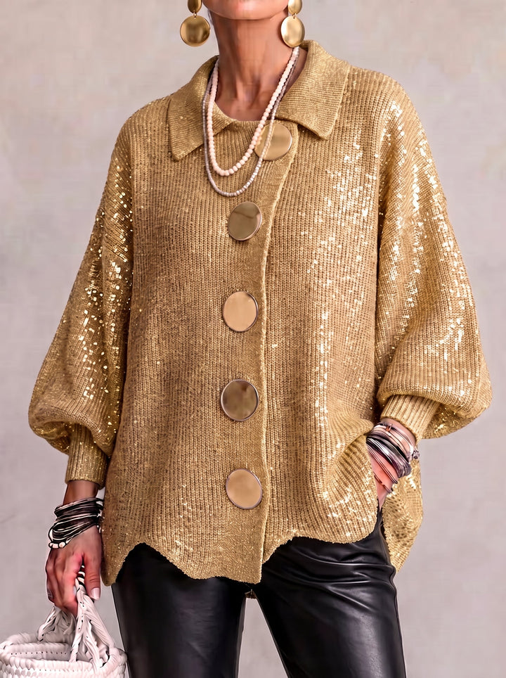 Isadora Oversized Collared Cardigan With Large Metal Buttons