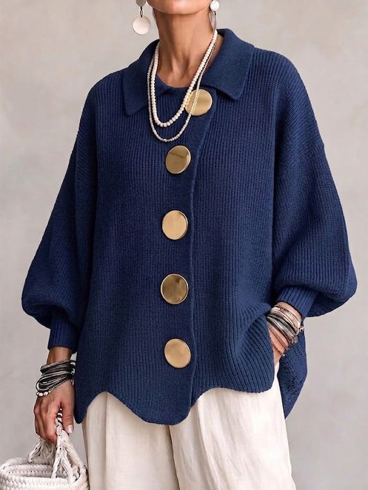 Isadora Oversized Collared Cardigan With Large Metal Buttons
