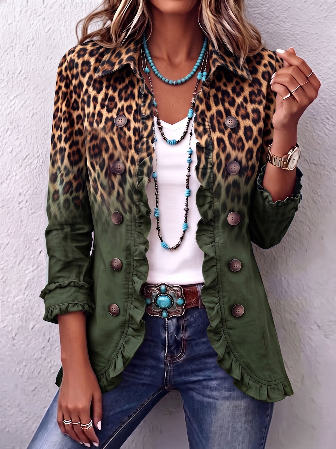 Cassandre | Ruffled Ombré Leopard Blazer