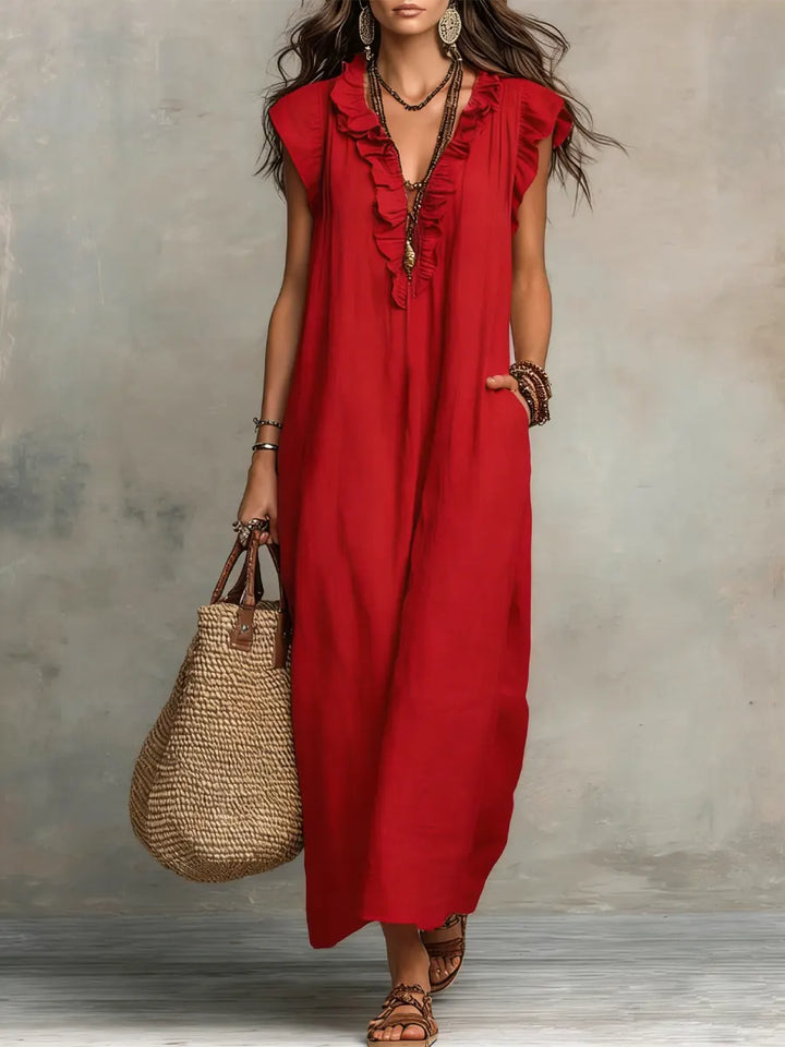 Camélia - Linen & Cotton Bohemian Maxi Dress