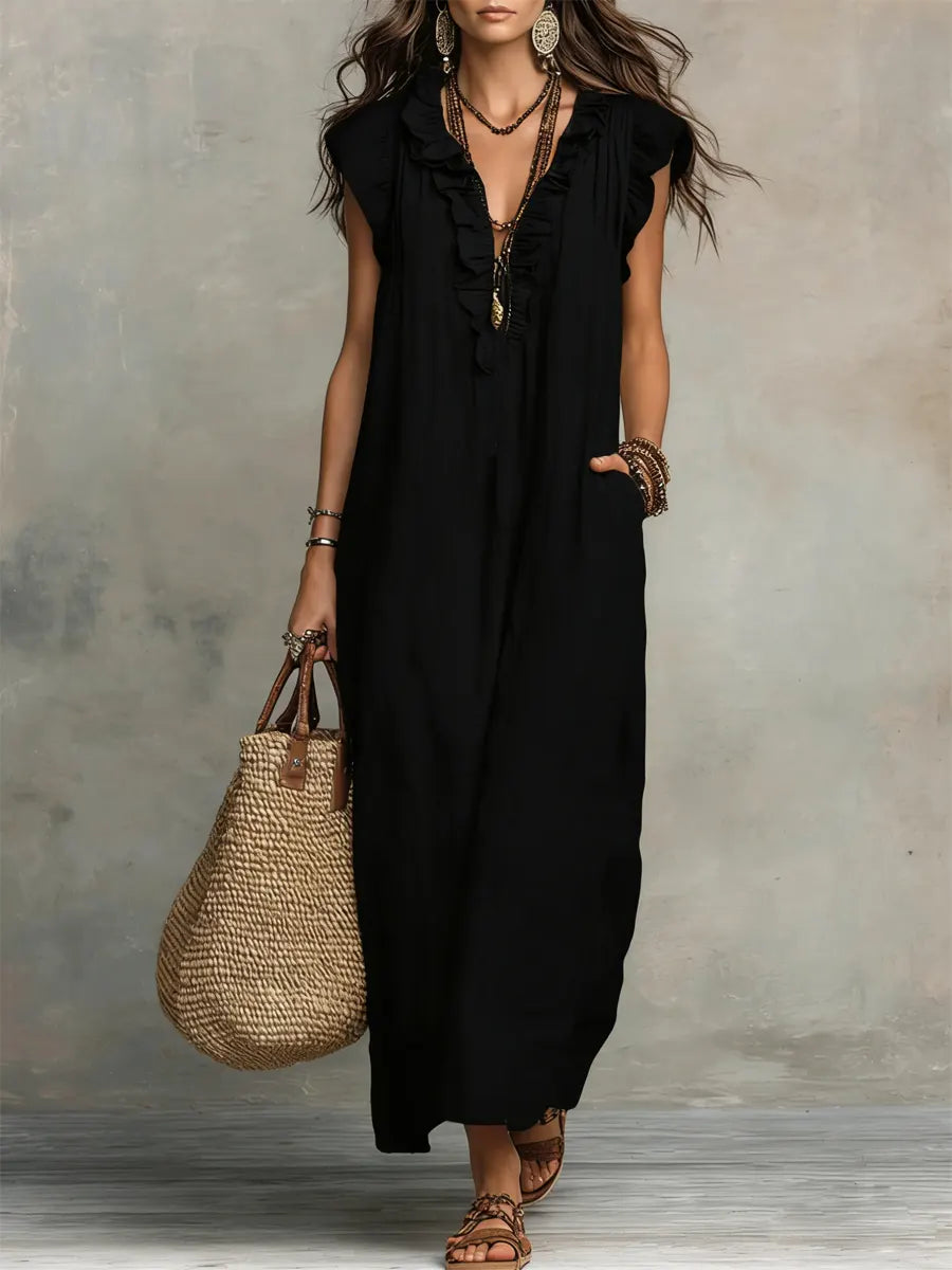 Camélia - Linen & Cotton Bohemian Maxi Dress