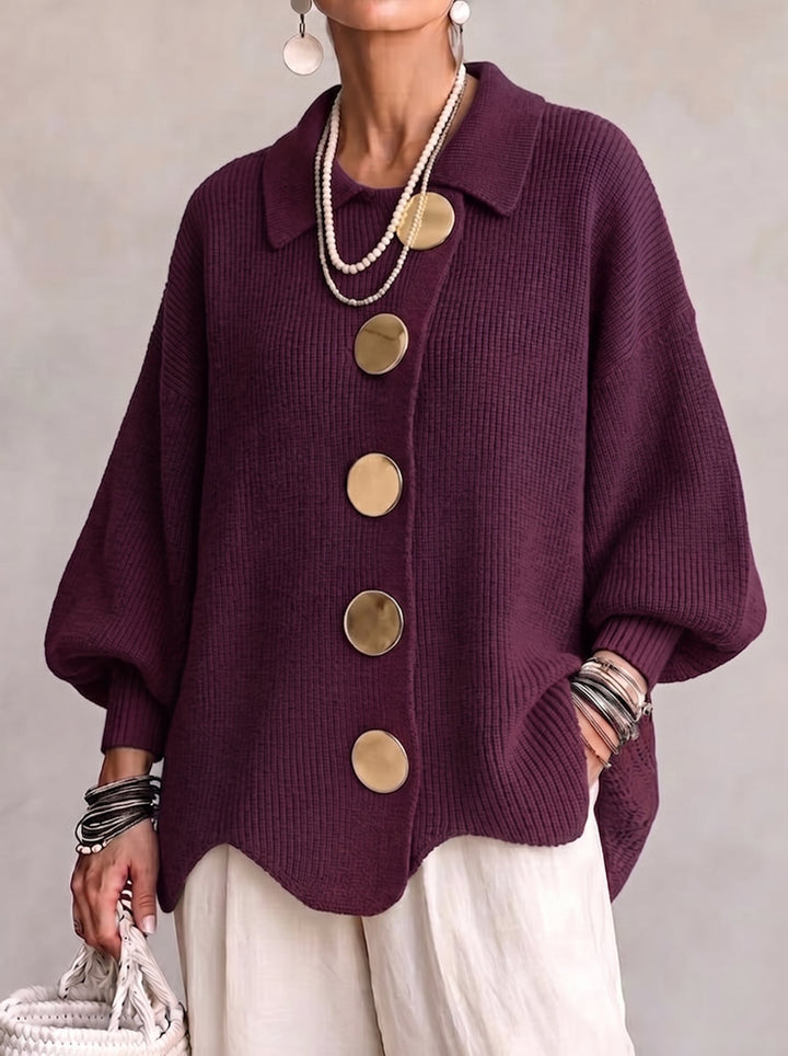 Isadora Oversized Collared Cardigan With Large Metal Buttons