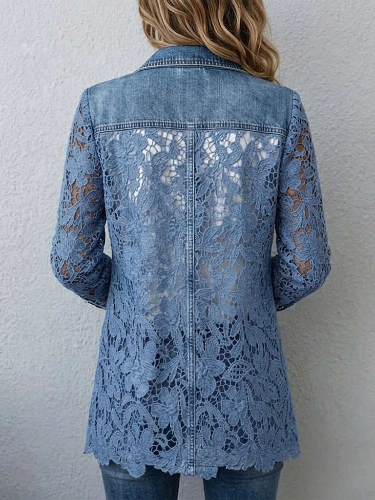 Lacinda Blazer Jacket with Floral Lace Paneling