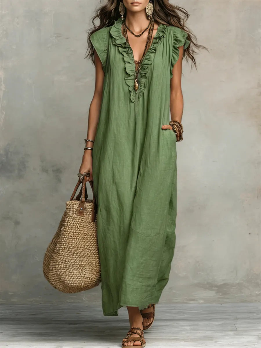 Camélia - Linen & Cotton Bohemian Maxi Dress