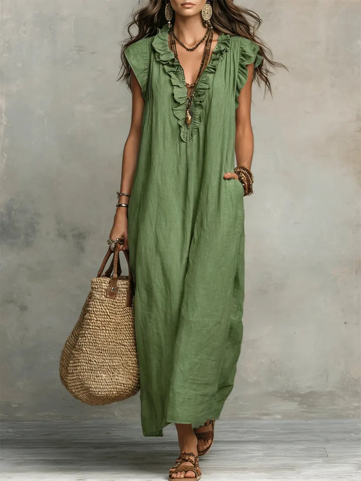 Camélia - Linen & Cotton Bohemian Maxi Dress