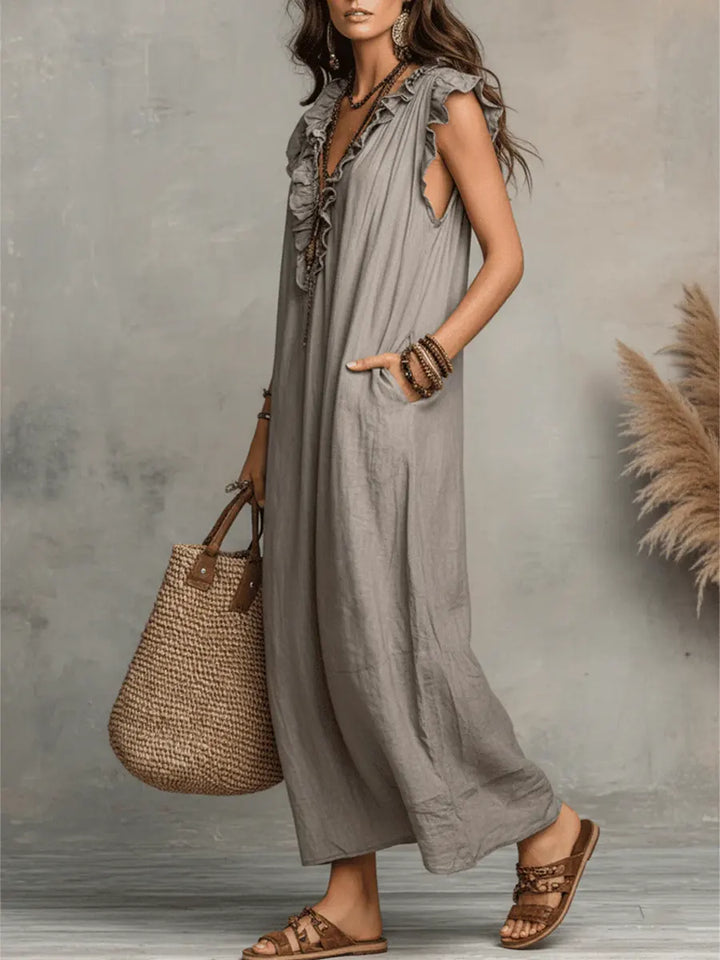 Camélia - Linen & Cotton Bohemian Maxi Dress