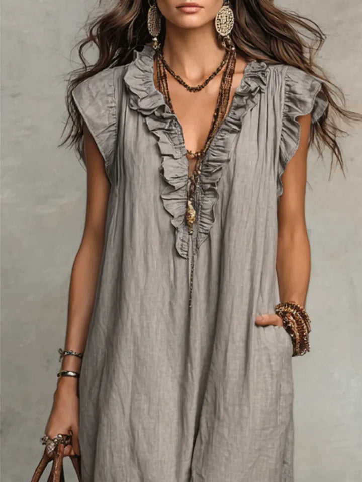 Camélia - Linen & Cotton Bohemian Maxi Dress