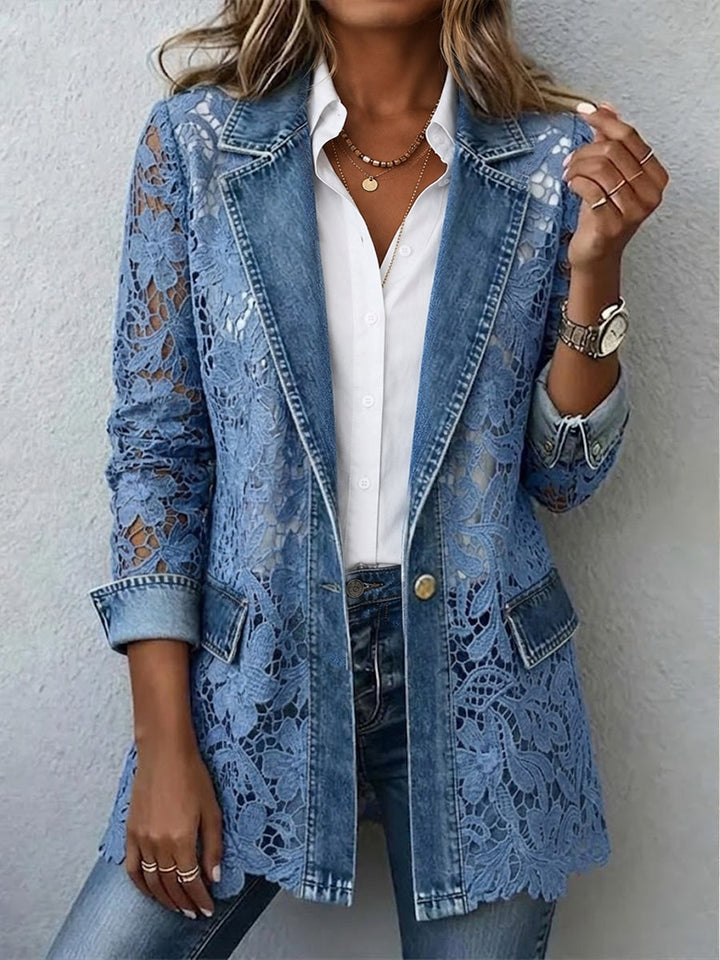 Lacinda Blazer Jacket with Floral Lace Paneling