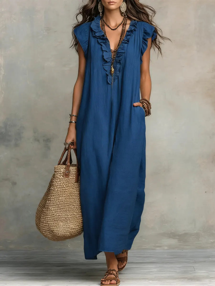 Camélia - Linen & Cotton Bohemian Maxi Dress
