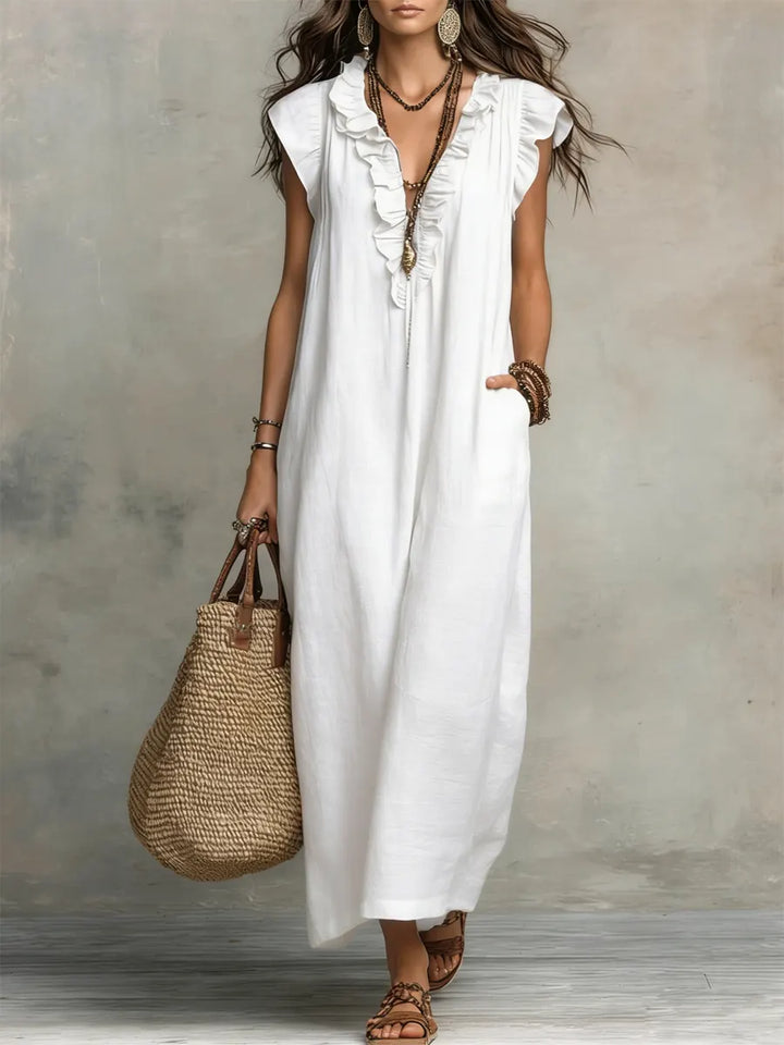 Camélia - Linen & Cotton Bohemian Maxi Dress