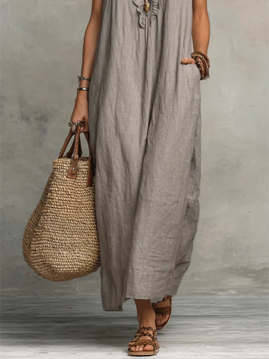 Camélia - Linen & Cotton Bohemian Maxi Dress