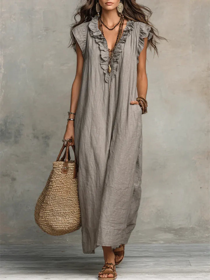 Camélia - Linen & Cotton Bohemian Maxi Dress