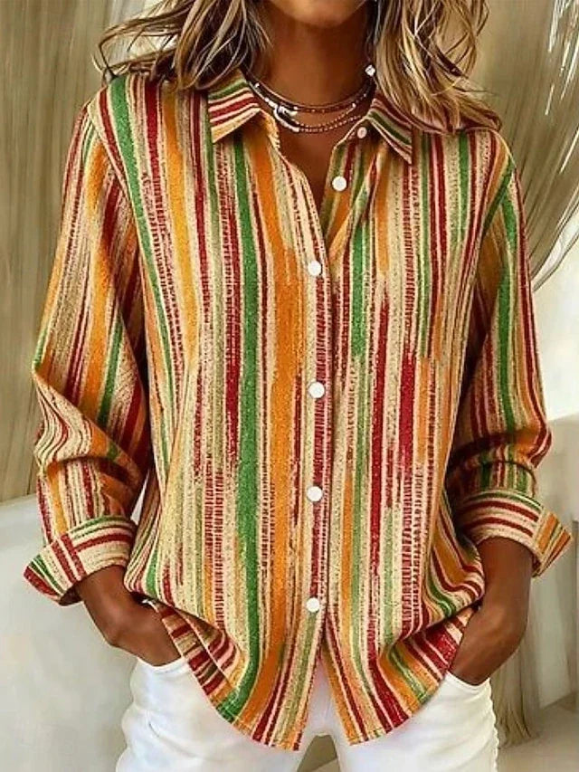 Harlowe Vintage Multicolor Striped Button Blouse – Orange