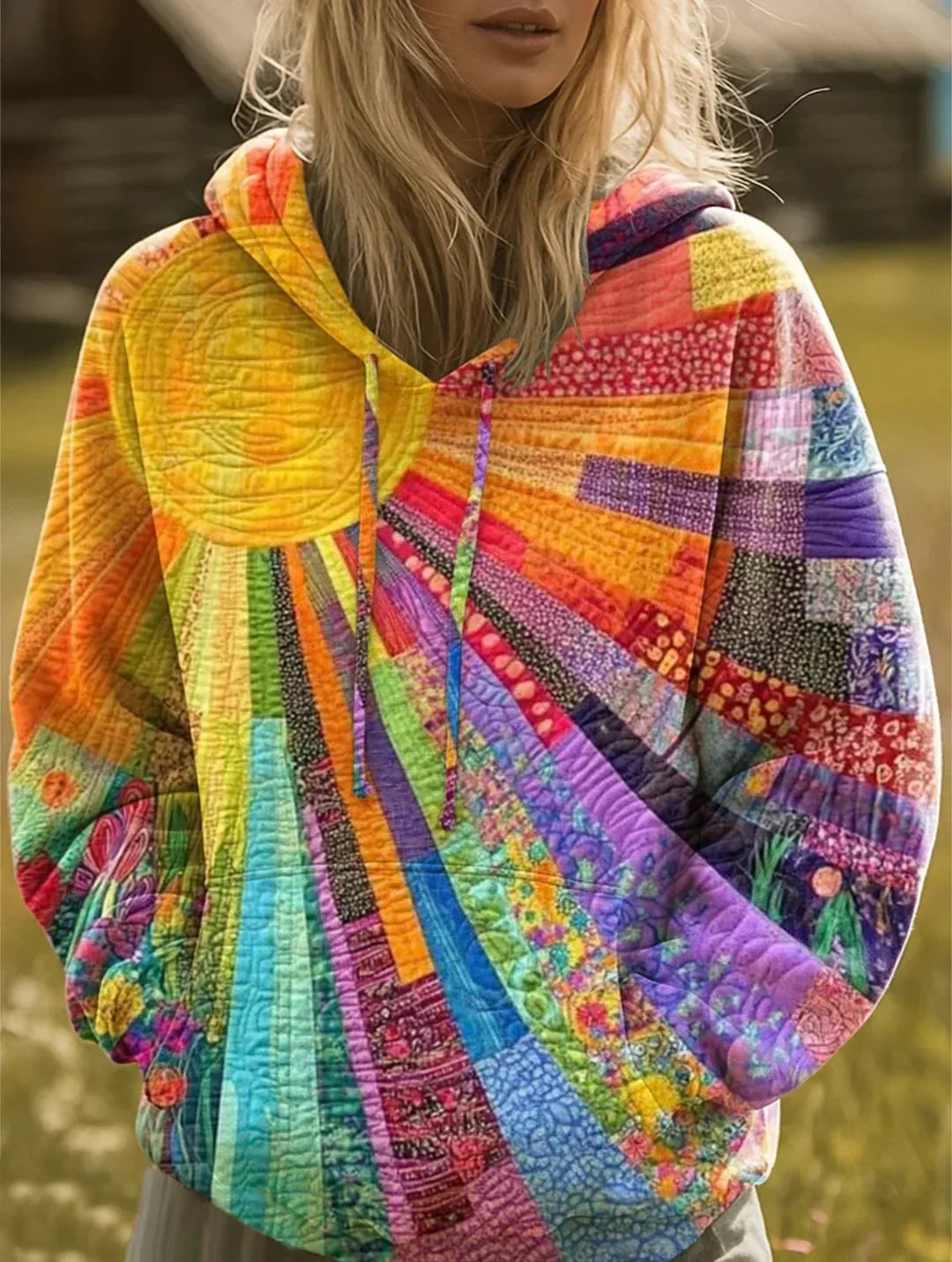 Dawn Bohemian Multicolor Patchwork Hoodie