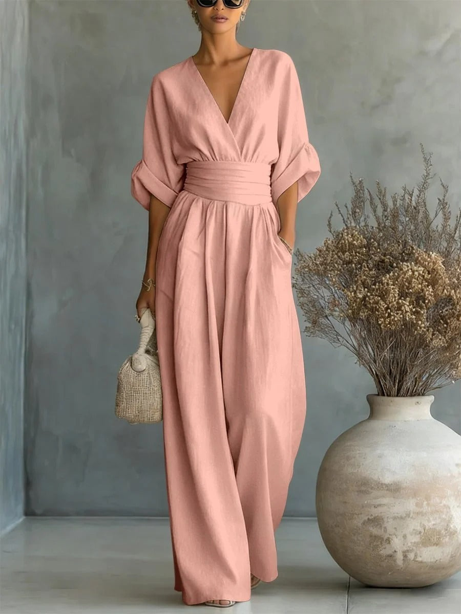 Verity Elegant V-Neck High-Waist Jumpsuit