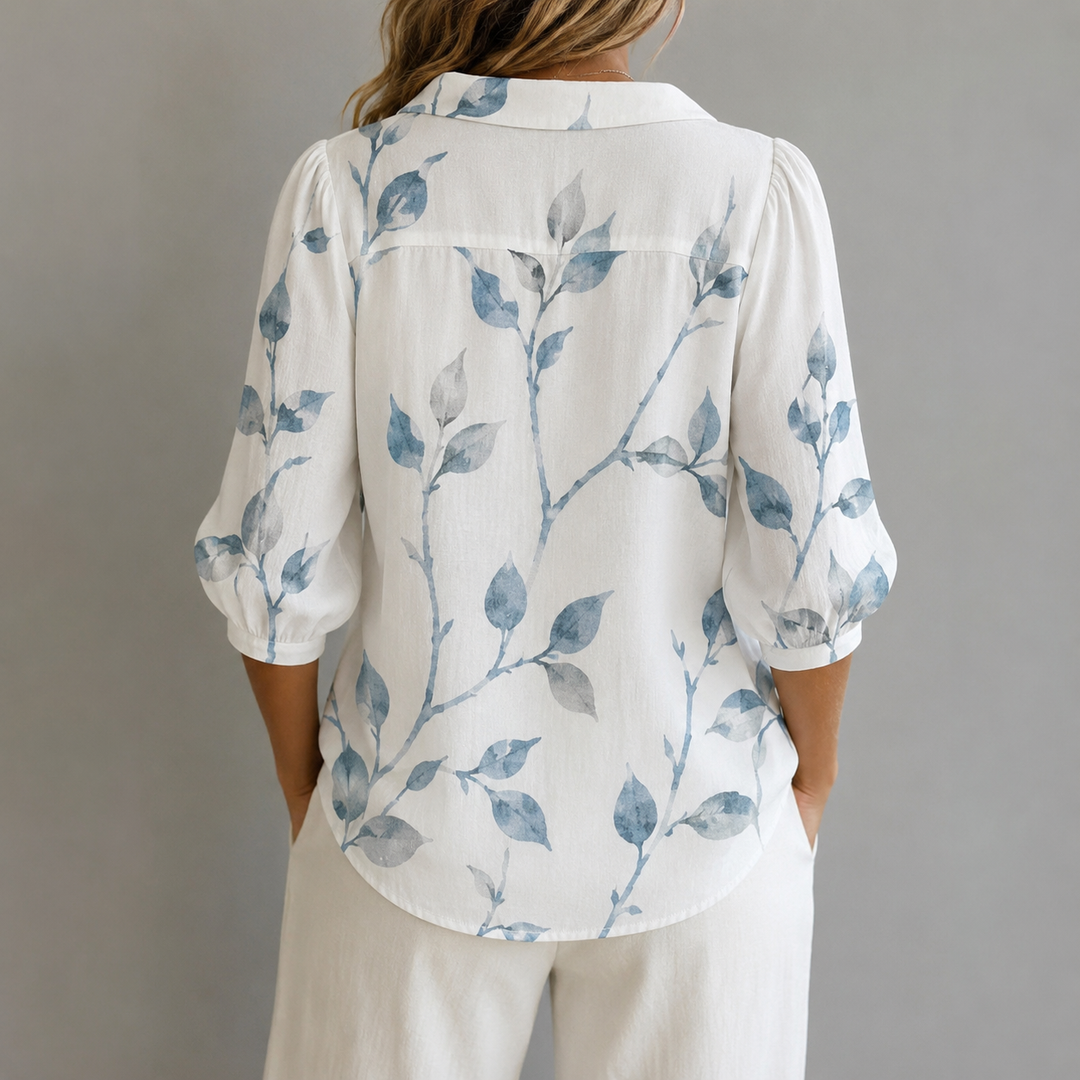 Ella Elegant Leaf Print Blouse